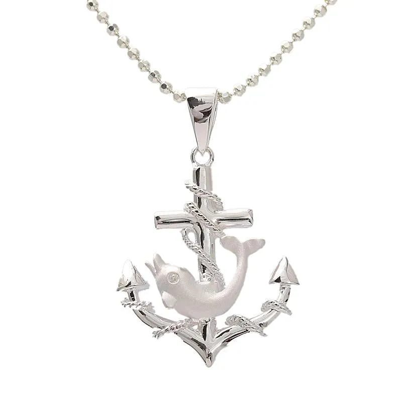 Sterling Silver Dolphin Anchor Pendant (Chain Sold Separately)