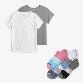 Women's Crew Neck T-Shirt & Ankle Sock 6-Pack